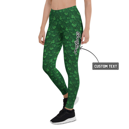 Personalisierte Damen Sportleggings Kleeblatt Muster Grün St. Patrick's Day Fitness Yoga Leggings J950 - XL
