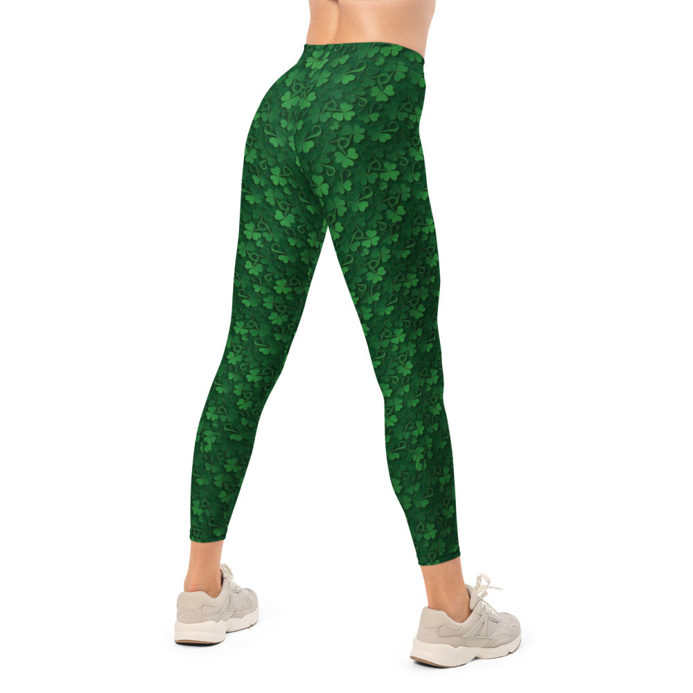 Personalisierte Damen Sportleggings Kleeblatt Muster Grün St. Patrick's Day Fitness Yoga Leggings J950