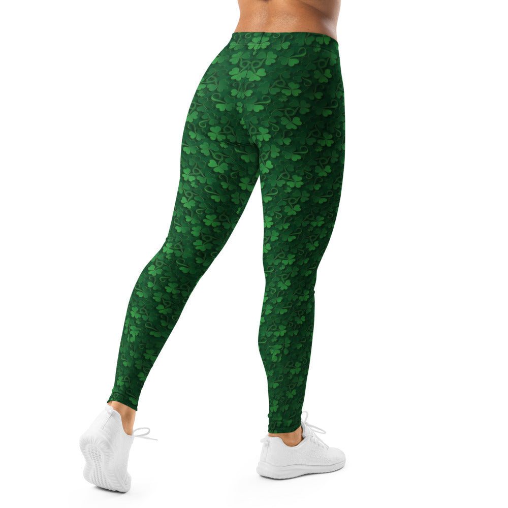 Personalisierte Damen Sportleggings Kleeblatt Muster Grün St. Patrick's Day Fitness Yoga Leggings J950