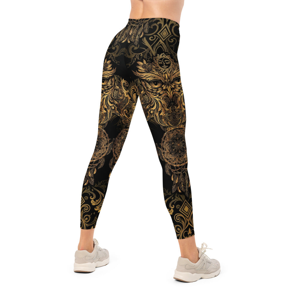 Personalisierte Damen Sportleggings Schwarz Gold Ornament Design Fitness Yoga Leggings Traumfänger Muster U603