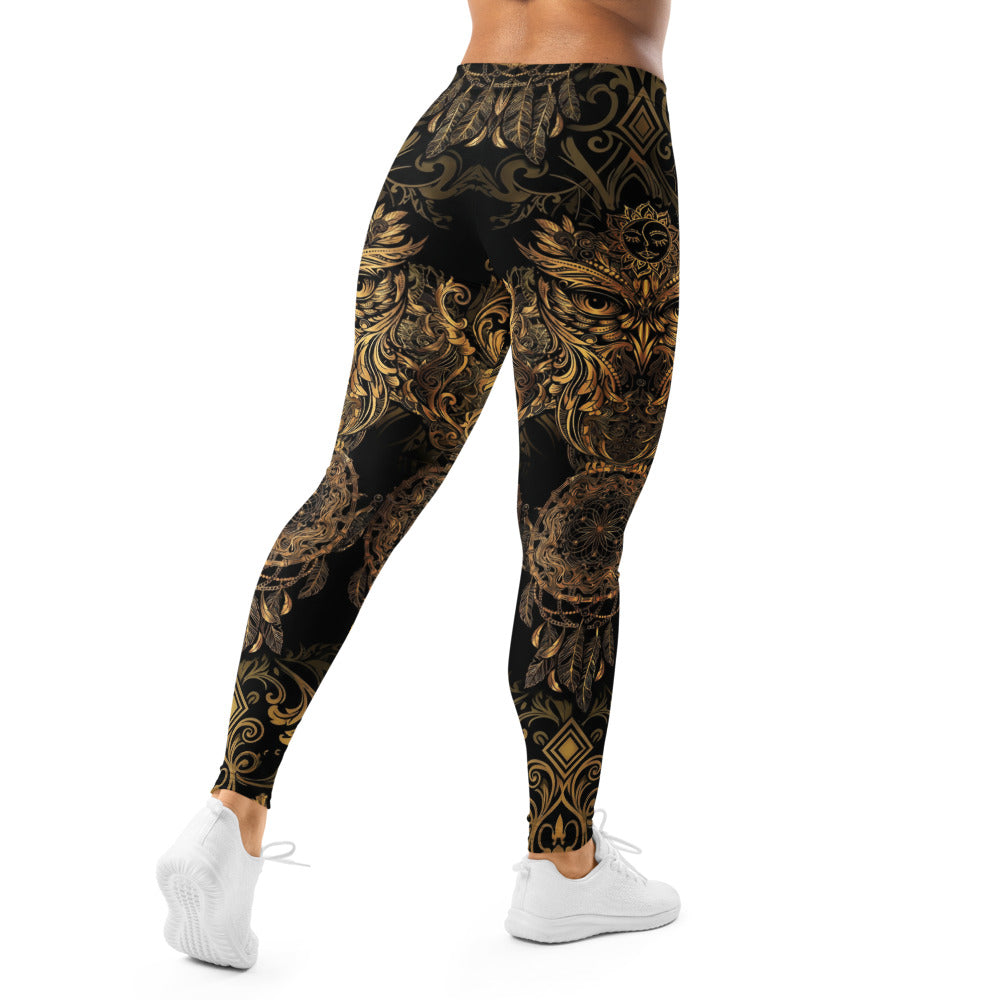 Personalisierte Damen Sportleggings Schwarz Gold Ornament Design Fitness Yoga Leggings Traumfänger Muster U603