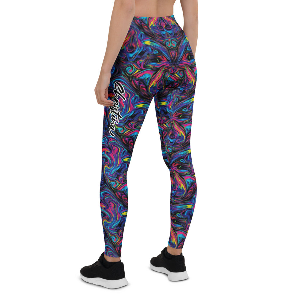 Personalisierte Damen Sportleggings Abstraktes Muster Psychedelisch Bunt Fitness Yoga Leggings P498
