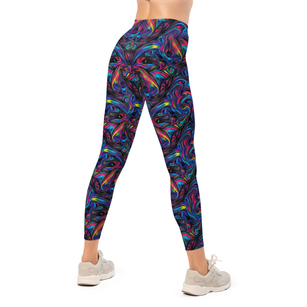 Personalisierte Damen Sportleggings Abstraktes Muster Psychedelisch Bunt Fitness Yoga Leggings P498