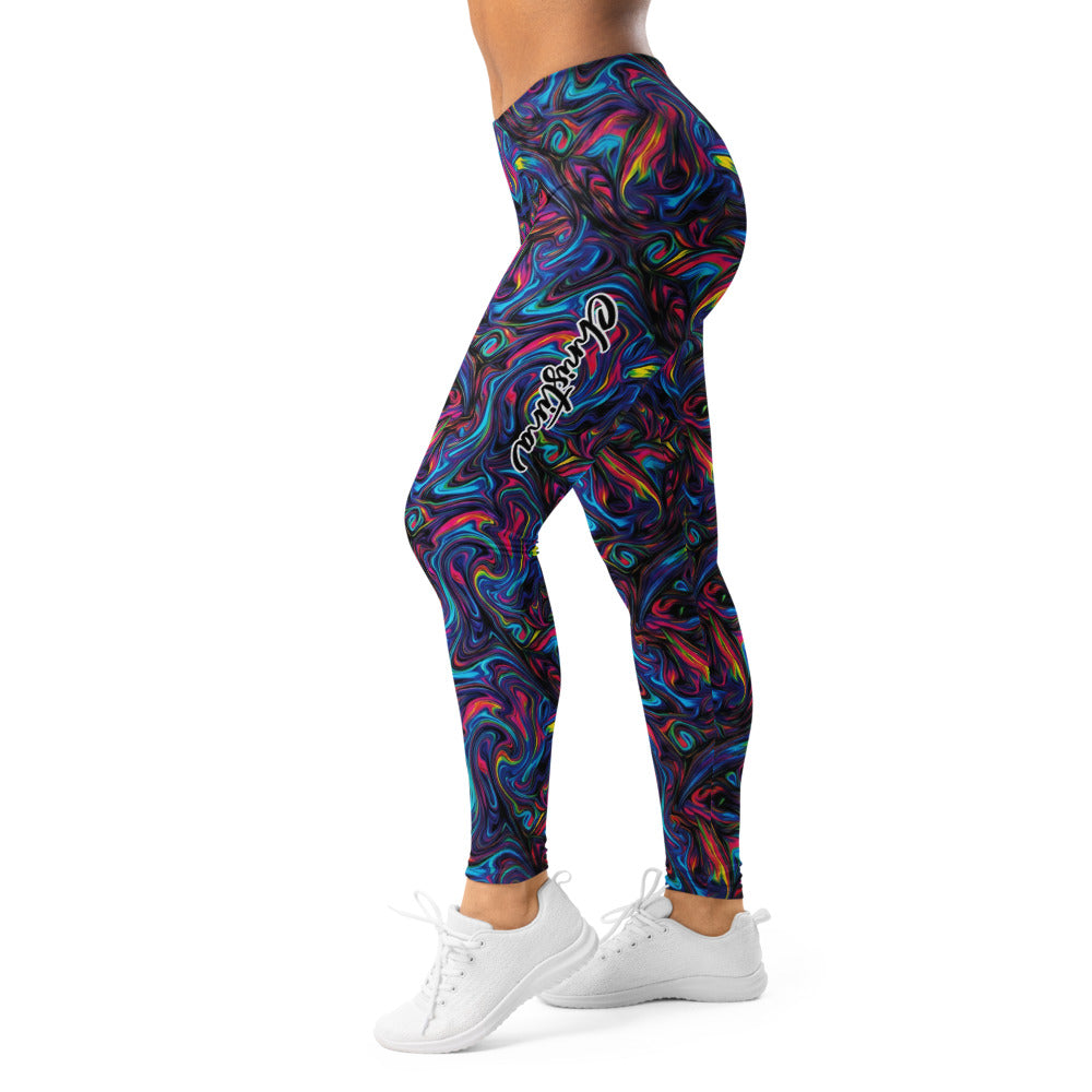 Personalisierte Damen Sportleggings Abstraktes Muster Psychedelisch Bunt Fitness Yoga Leggings P498
