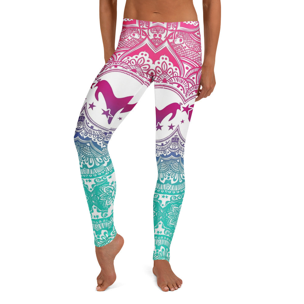 Personalisierte Damen Yoga Leggings Mandala Design Farbverlauf Pink Blau Türkis Sport Fitnesshose I293