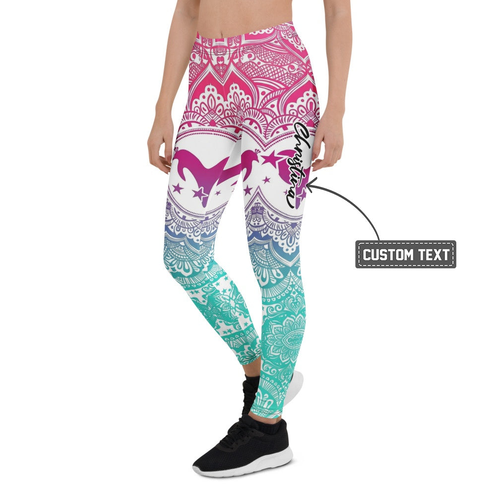 Personalisierte Damen Yoga Leggings Mandala Design Farbverlauf Pink Blau Türkis Sport Fitnesshose I293 - XL