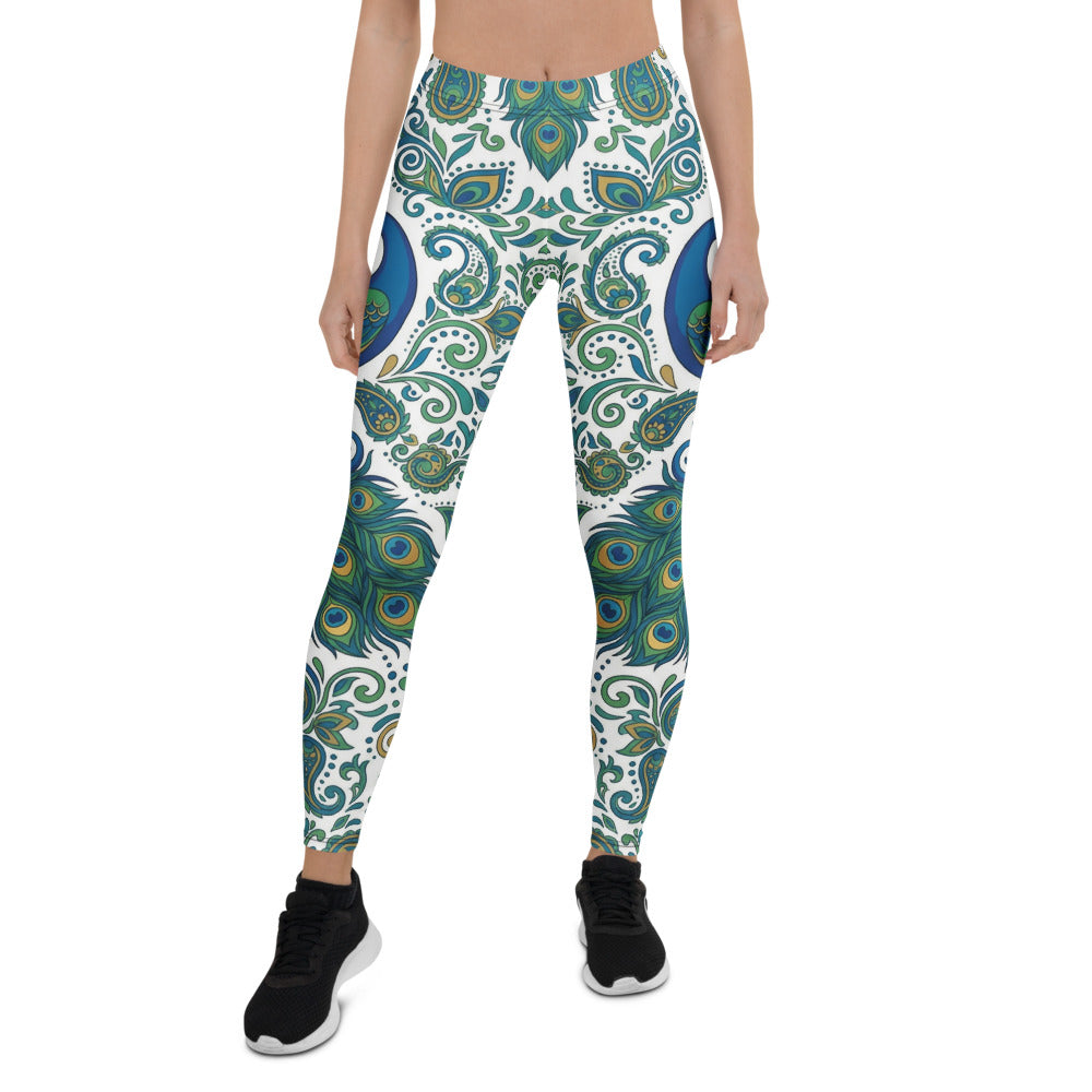 Personalisierte Damen Sportleggings Pfauenmuster Blau Grün Fitness Leggings Yoga Hose N835