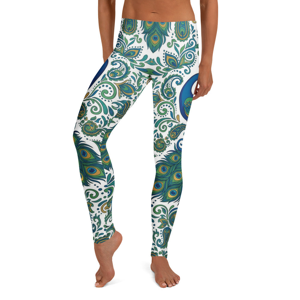 Personalisierte Damen Sportleggings Pfauenmuster Blau Grün Fitness Leggings Yoga Hose N835