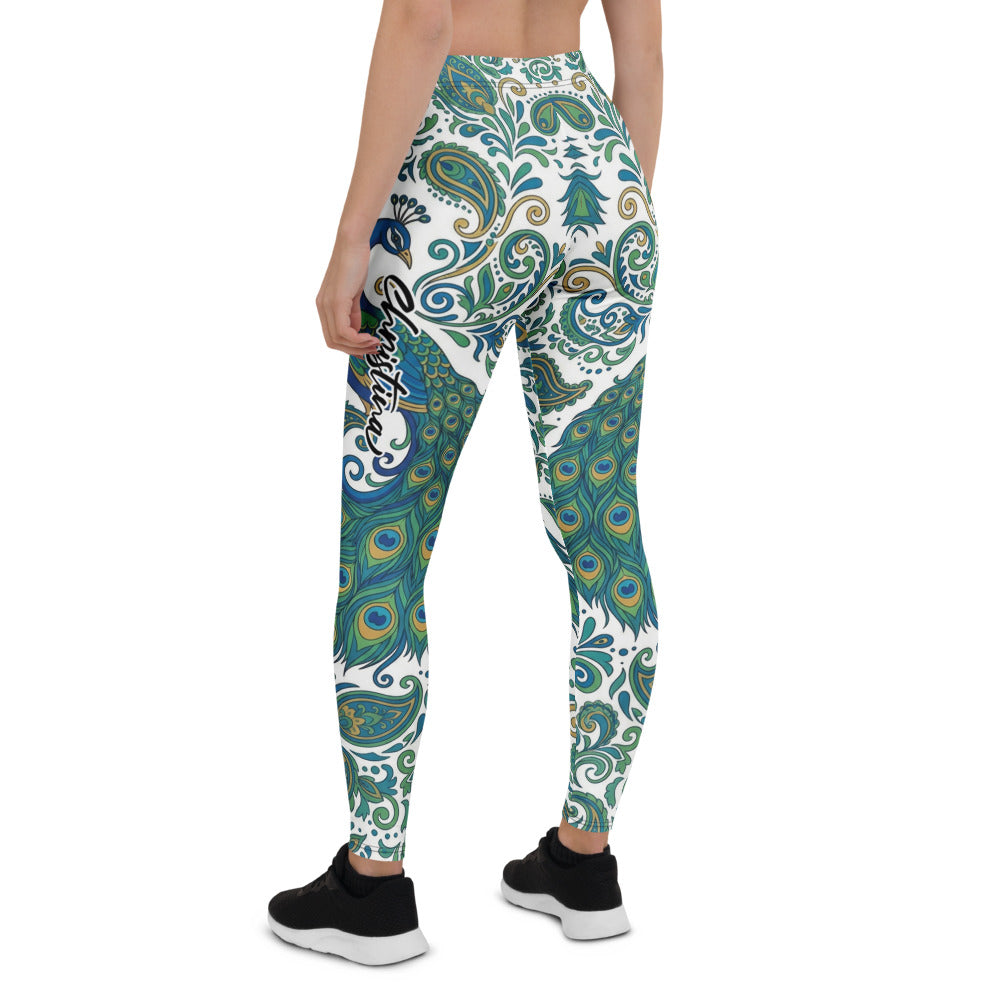 Personalisierte Damen Sportleggings Pfauenmuster Blau Grün Fitness Leggings Yoga Hose N835
