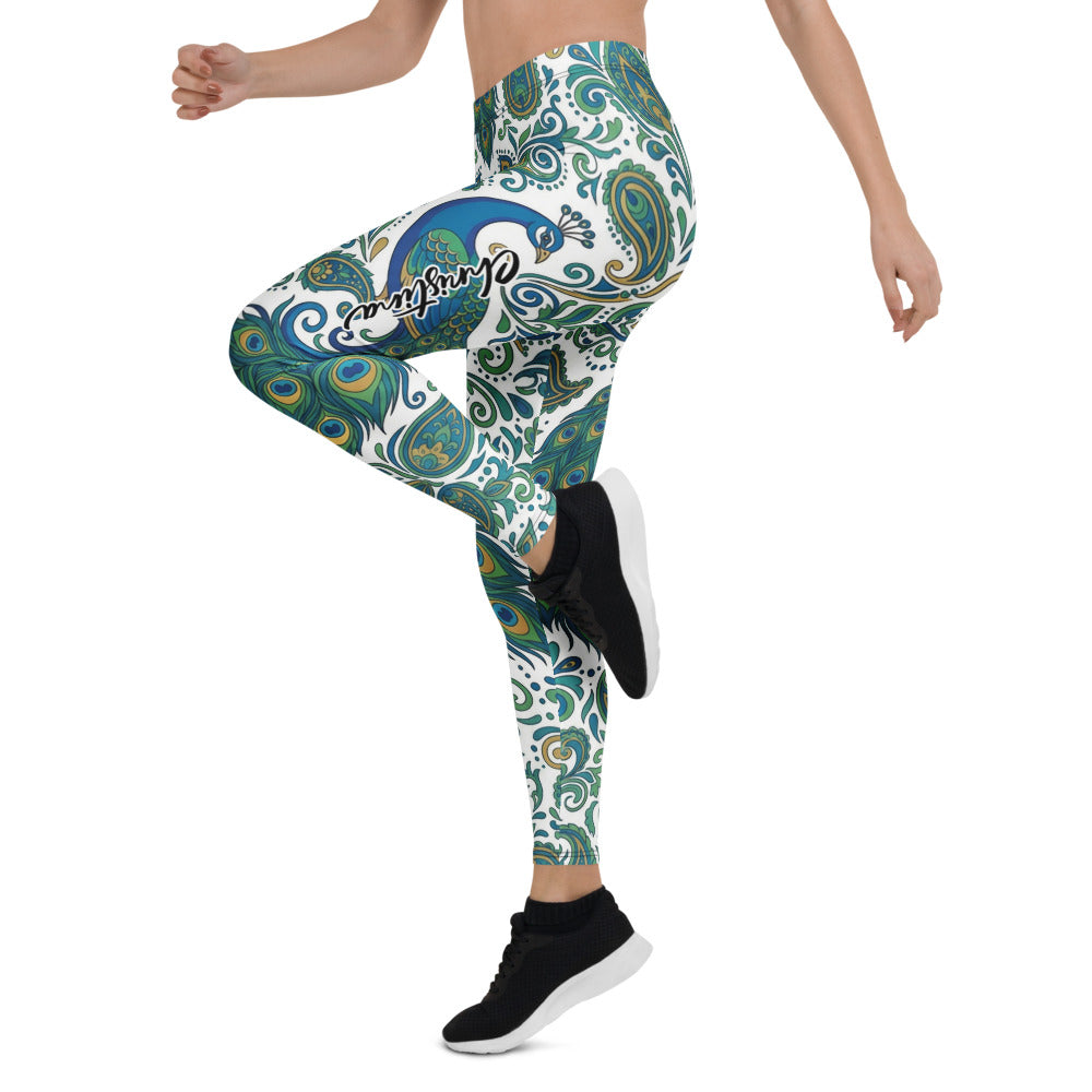 Personalisierte Damen Sportleggings Pfauenmuster Blau Grün Fitness Leggings Yoga Hose N835