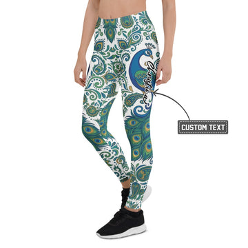 Personalisierte Damen Sportleggings Pfauenmuster Blau Grün Fitness Leggings Yoga Hose N835 - XL