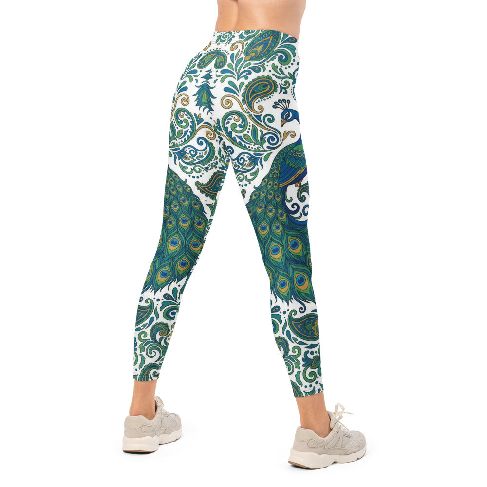 Personalisierte Damen Sportleggings Pfauenmuster Blau Grün Fitness Leggings Yoga Hose N835