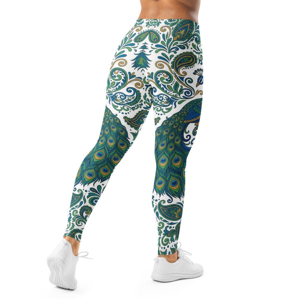 Personalisierte Damen Sportleggings Pfauenmuster Blau Grün Fitness Leggings Yoga Hose N835