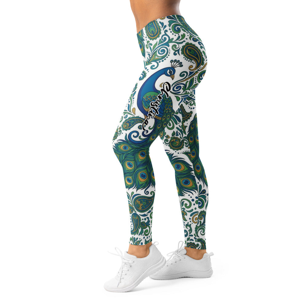 Personalisierte Damen Sportleggings Pfauenmuster Blau Grün Fitness Leggings Yoga Hose N835