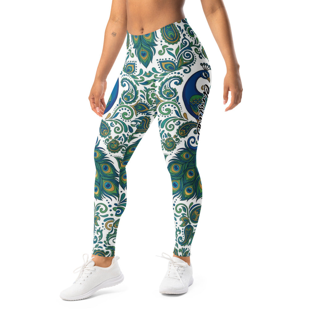 Personalisierte Damen Sportleggings Pfauenmuster Blau Grün Fitness Leggings Yoga Hose N835