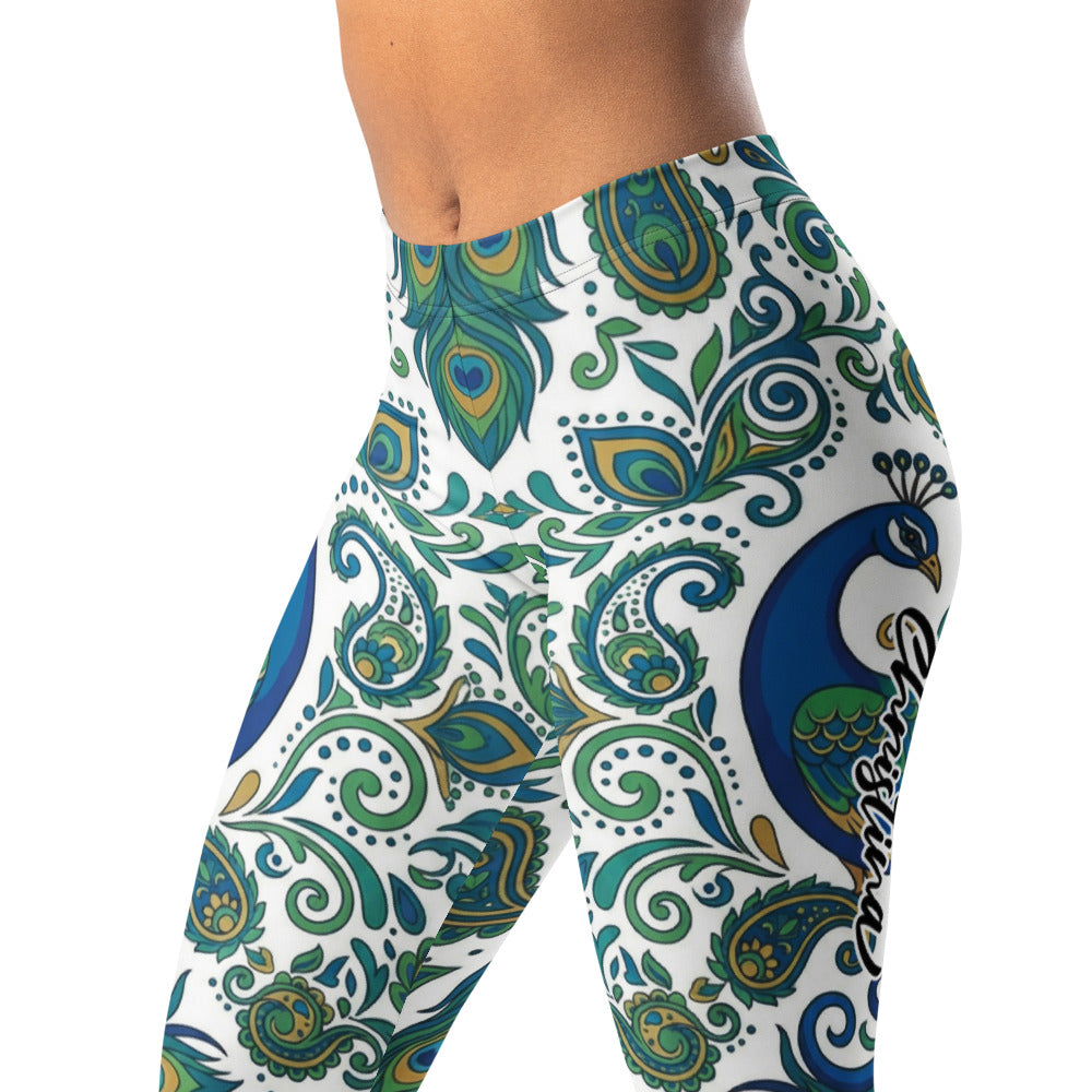 Personalisierte Damen Sportleggings Pfauenmuster Blau Grün Fitness Leggings Yoga Hose N835