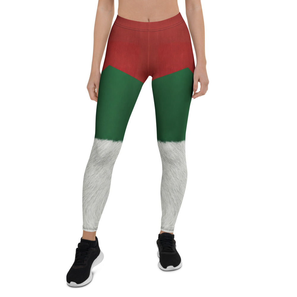 Personalisierte Damen Leggings Weihnachten Design Rot Grün Weiß Sportleggings Fitnesshose Fell-Optik E013