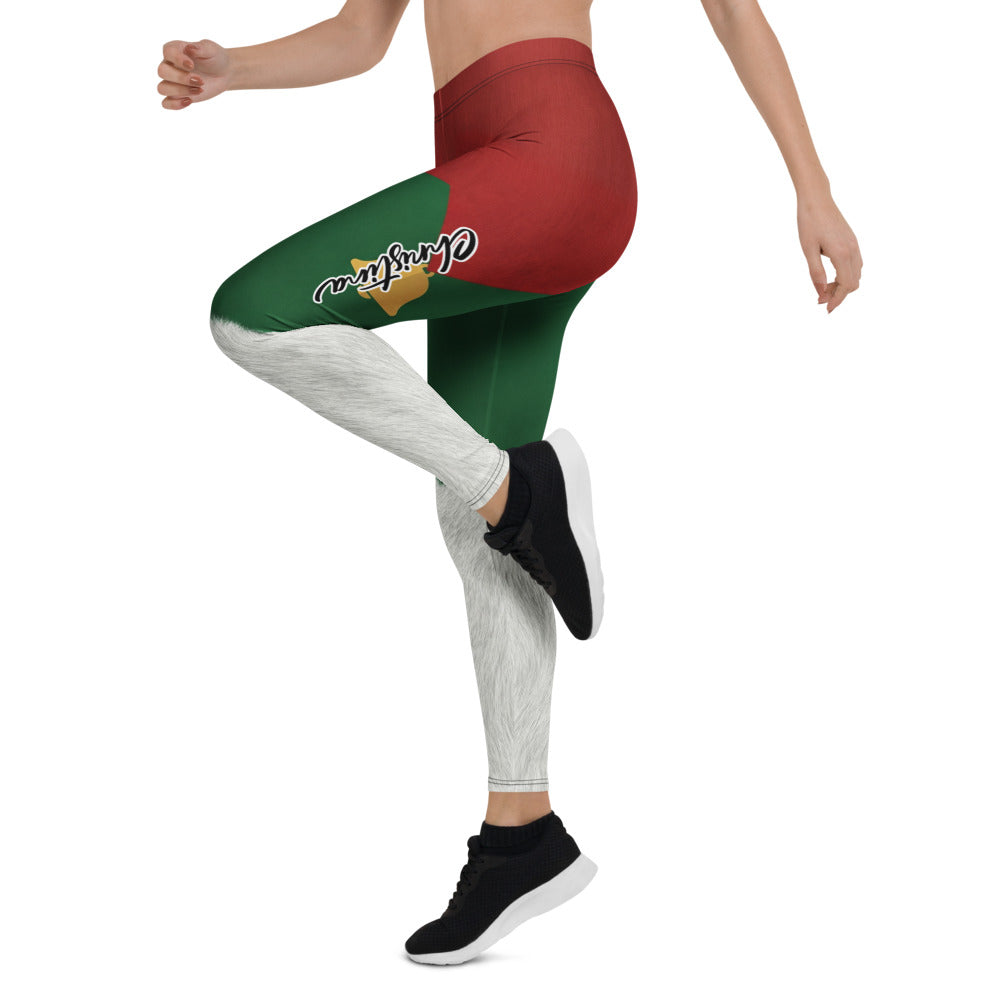 Personalisierte Damen Leggings Weihnachten Design Rot Grün Weiß Sportleggings Fitnesshose Fell-Optik E013