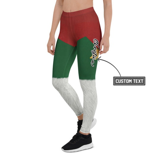 Personalisierte Damen Leggings Weihnachten Design Rot Grün Weiß Sportleggings Fitnesshose Fell-Optik E013 - XL