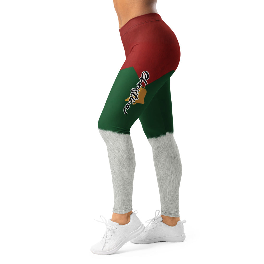 Personalisierte Damen Leggings Weihnachten Design Rot Grün Weiß Sportleggings Fitnesshose Fell-Optik E013