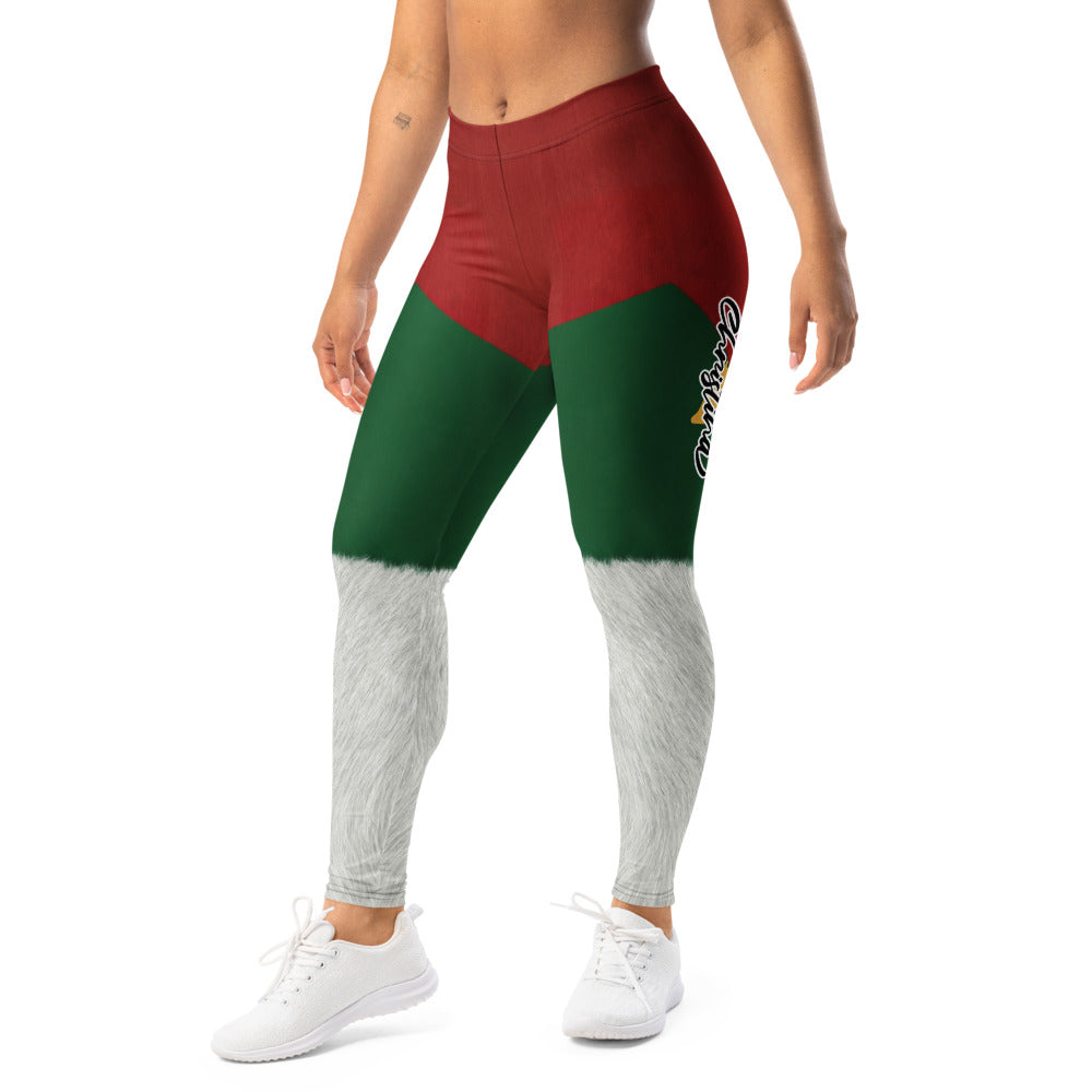Personalisierte Damen Leggings Weihnachten Design Rot Grün Weiß Sportleggings Fitnesshose Fell-Optik E013