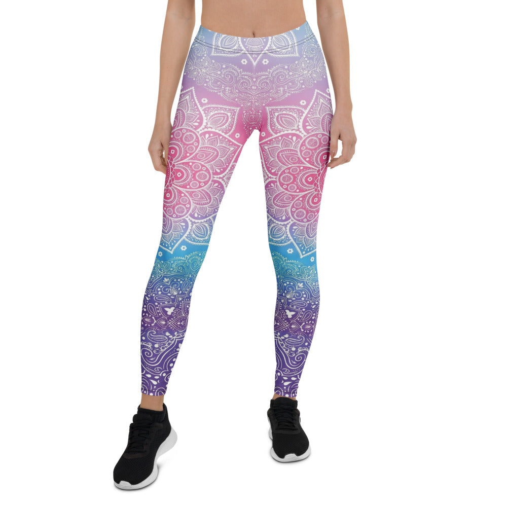 Personalisierte Damen Yoga Leggings Mandala Muster Bunt Farbverlauf Fitness Sportleggings C662