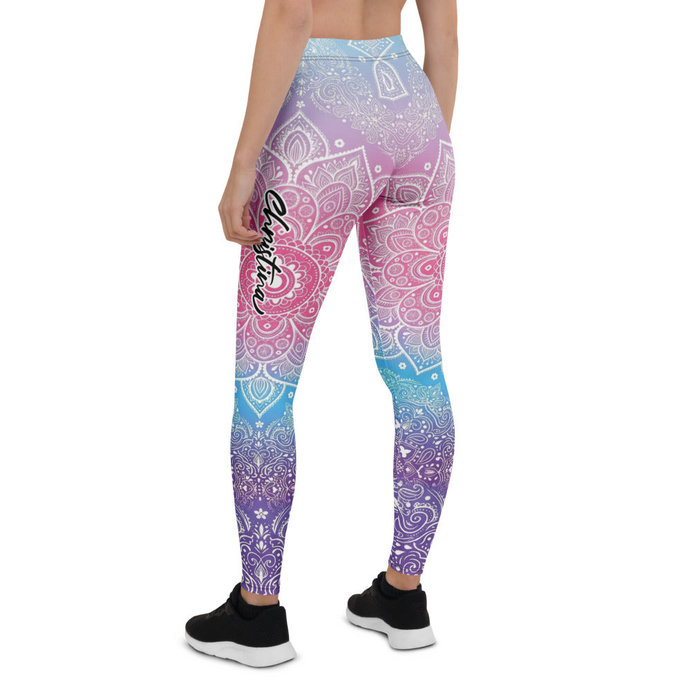 Personalisierte Damen Yoga Leggings Mandala Muster Bunt Farbverlauf Fitness Sportleggings C662