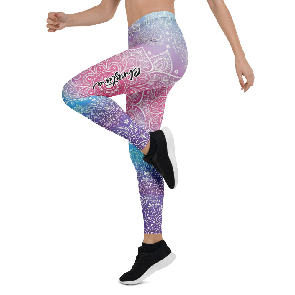 Personalisierte Damen Yoga Leggings Mandala Muster Bunt Farbverlauf Fitness Sportleggings C662