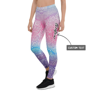 Personalisierte Damen Yoga Leggings Mandala Muster Bunt Farbverlauf Fitness Sportleggings C662 - XL