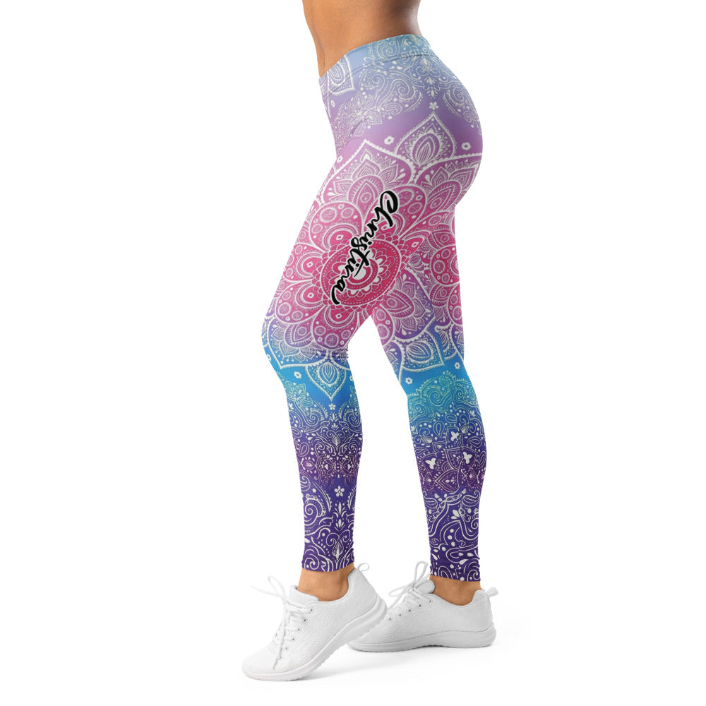 Personalisierte Damen Yoga Leggings Mandala Muster Bunt Farbverlauf Fitness Sportleggings C662