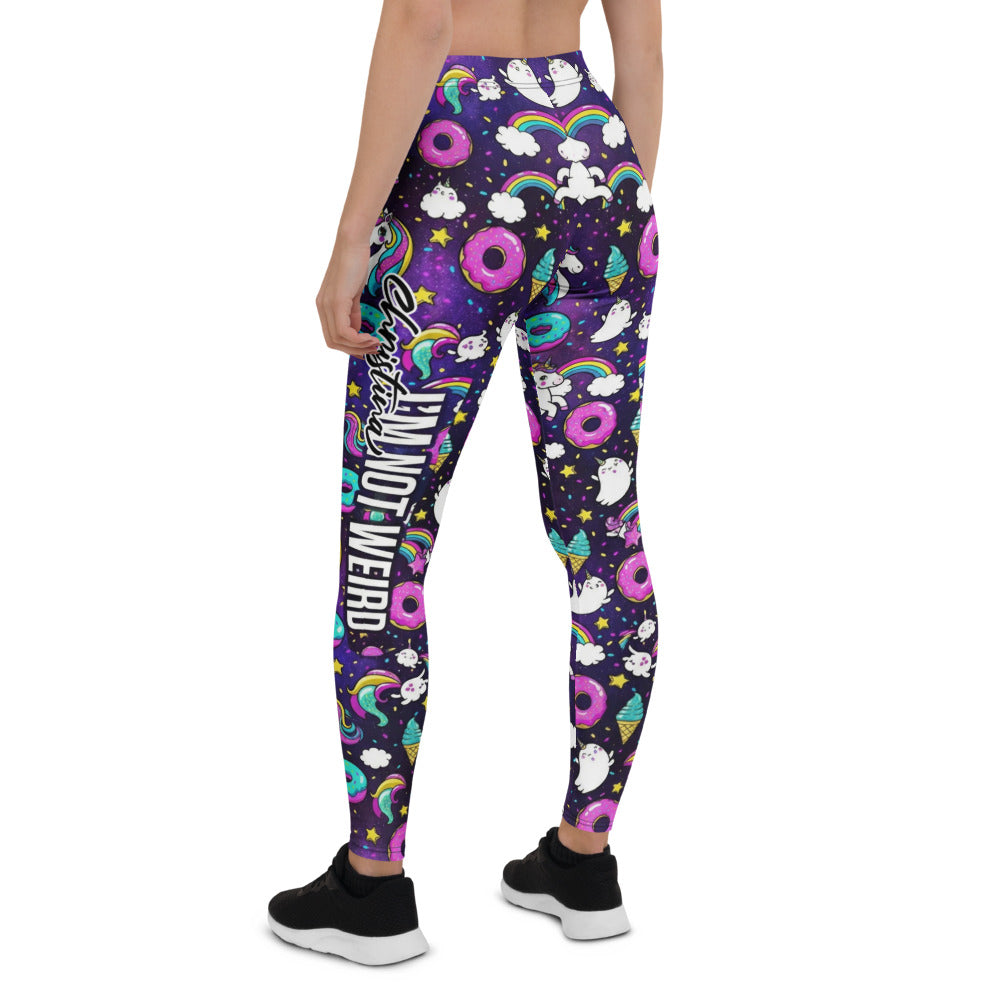 Personalisierte Damen Sportleggings Einhorn Regenbogen Design Fitness Leggings Bunt Yoga Hose Donuts Muster Lila M828