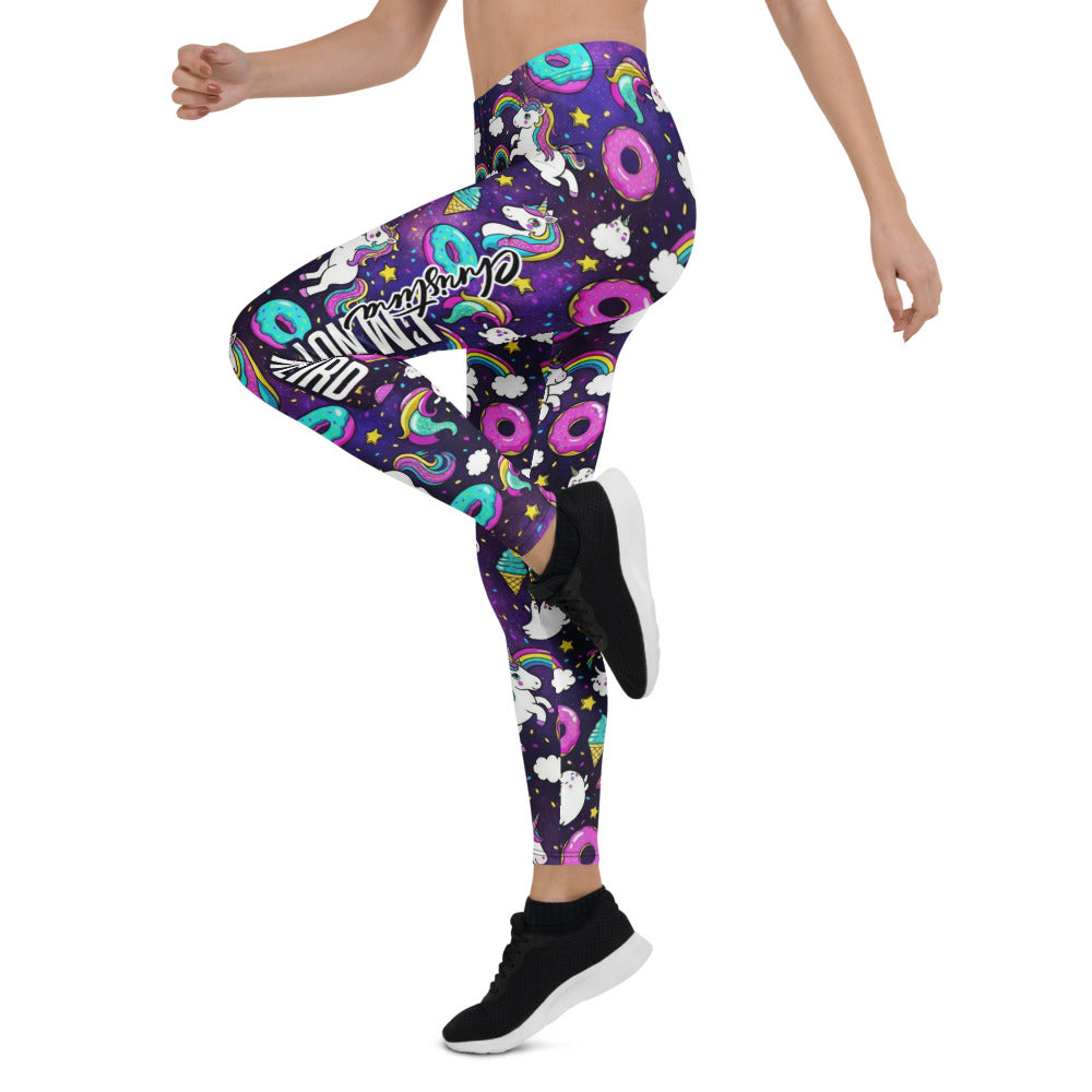 Personalisierte Damen Sportleggings Einhorn Regenbogen Design Fitness Leggings Bunt Yoga Hose Donuts Muster Lila M828