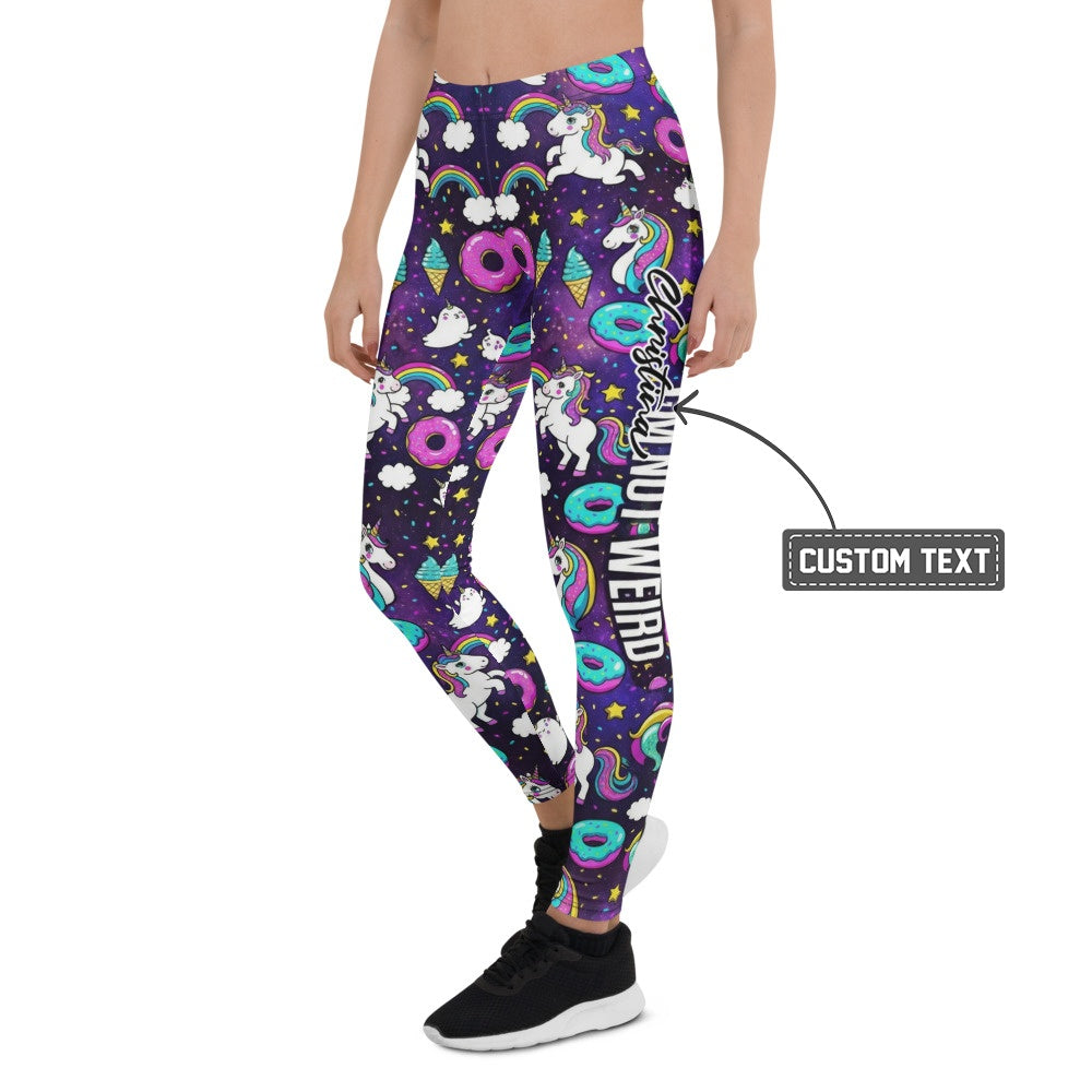 Personalisierte Damen Sportleggings Einhorn Regenbogen Design Fitness Leggings Bunt Yoga Hose Donuts Muster Lila M828 - XL