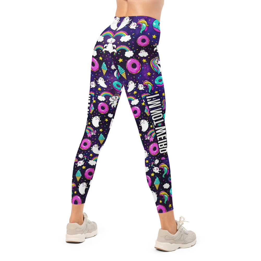 Personalisierte Damen Sportleggings Einhorn Regenbogen Design Fitness Leggings Bunt Yoga Hose Donuts Muster Lila M828