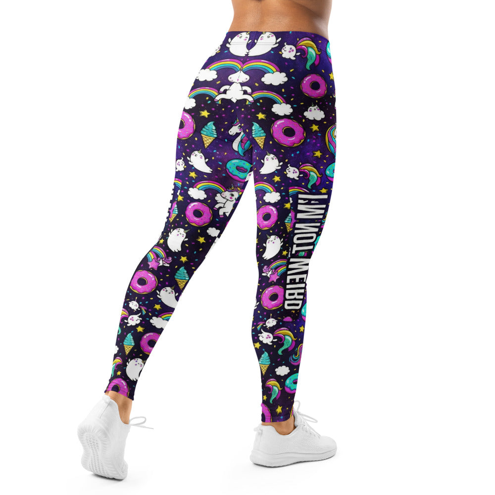 Personalisierte Damen Sportleggings Einhorn Regenbogen Design Fitness Leggings Bunt Yoga Hose Donuts Muster Lila M828
