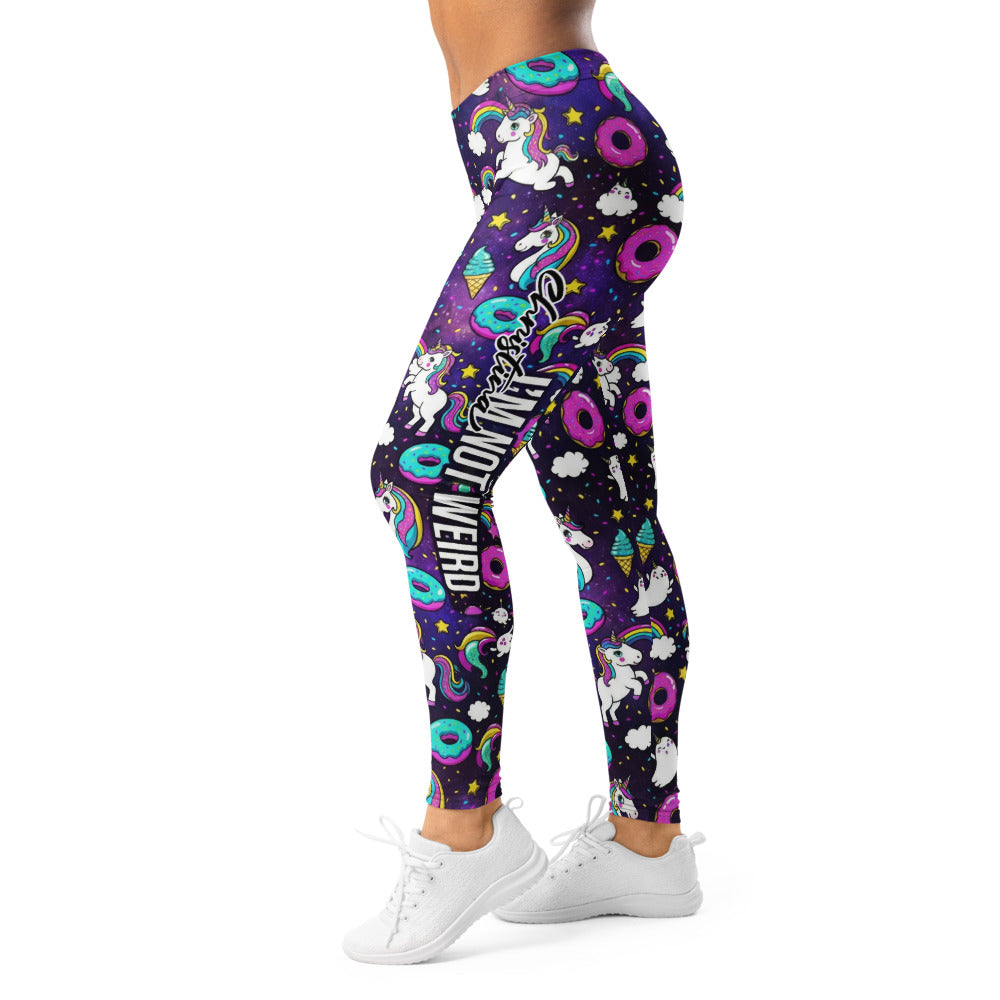 Personalisierte Damen Sportleggings Einhorn Regenbogen Design Fitness Leggings Bunt Yoga Hose Donuts Muster Lila M828