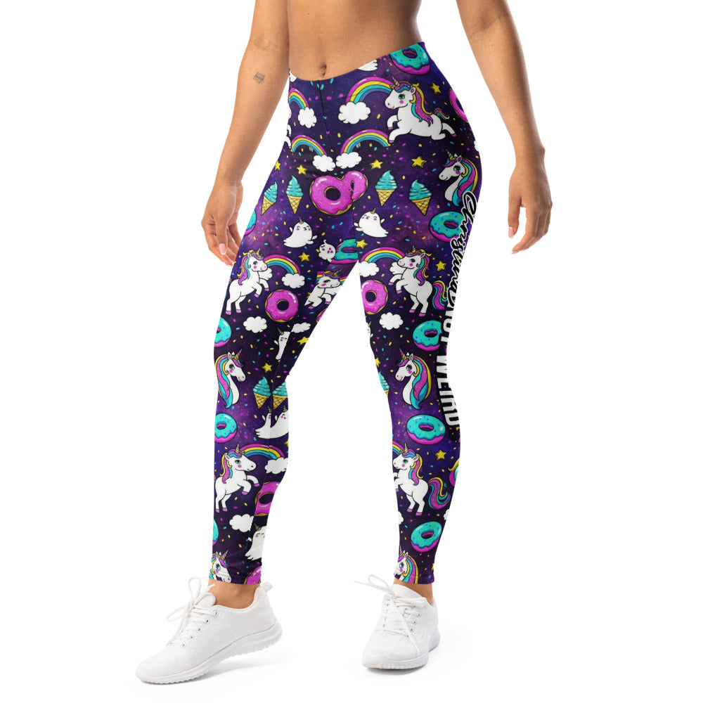 Personalisierte Damen Sportleggings Einhorn Regenbogen Design Fitness Leggings Bunt Yoga Hose Donuts Muster Lila M828