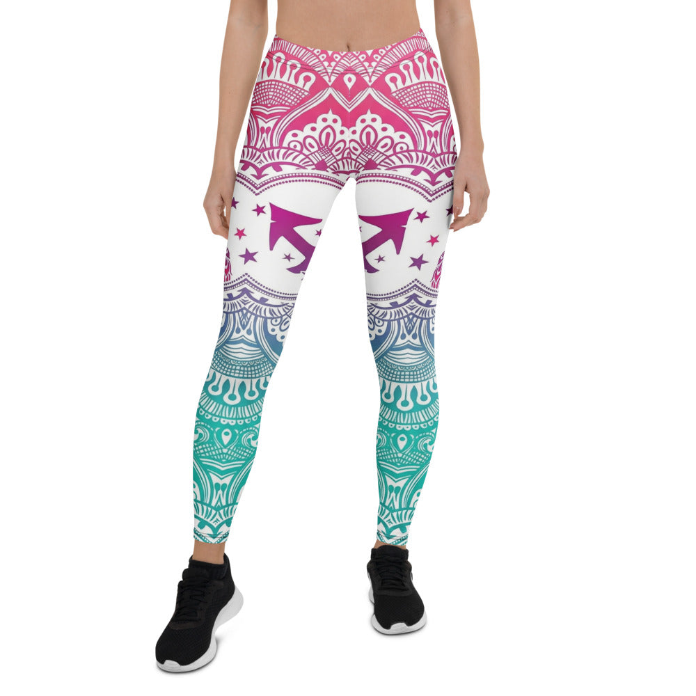 Personalisierte Damen Sportleggings Mandala Muster Farbverlauf Pink Türkis Yoga Leggings Fitnesshose B492