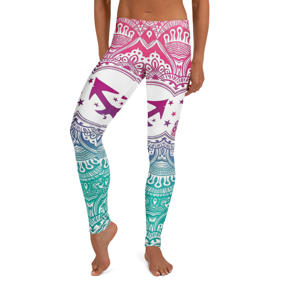 Personalisierte Damen Sportleggings Mandala Muster Farbverlauf Pink Türkis Yoga Leggings Fitnesshose B492