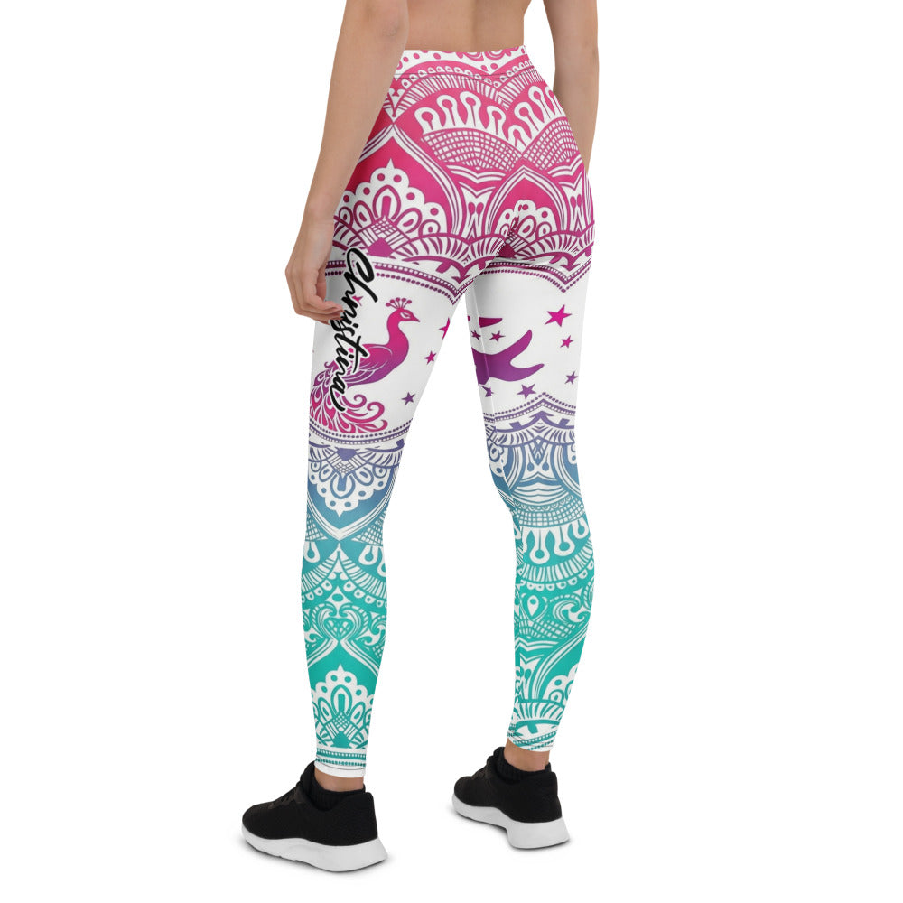 Personalisierte Damen Sportleggings Mandala Muster Farbverlauf Pink Türkis Yoga Leggings Fitnesshose B492