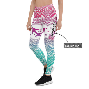 Personalisierte Damen Sportleggings Mandala Muster Farbverlauf Pink Türkis Yoga Leggings Fitnesshose B492 - XL