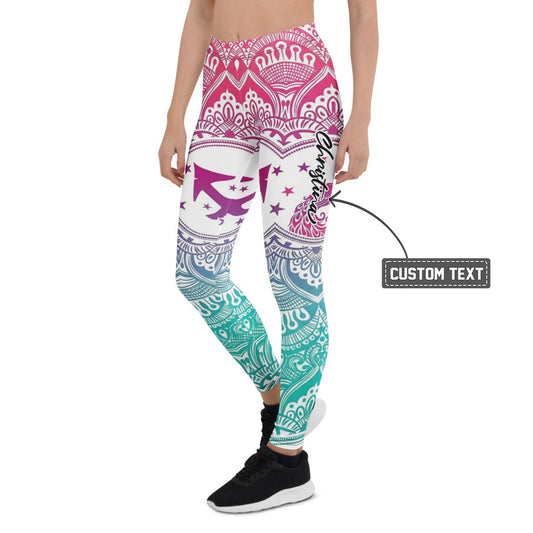 Personalisierte Damen Sportleggings Mandala Muster Farbverlauf Pink Türkis Yoga Leggings Fitnesshose B492 - XL