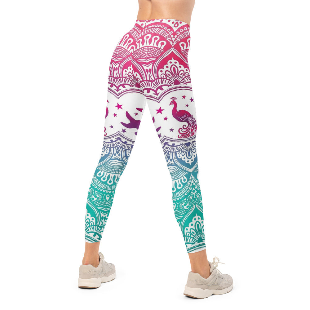 Personalisierte Damen Sportleggings Mandala Muster Farbverlauf Pink Türkis Yoga Leggings Fitnesshose B492