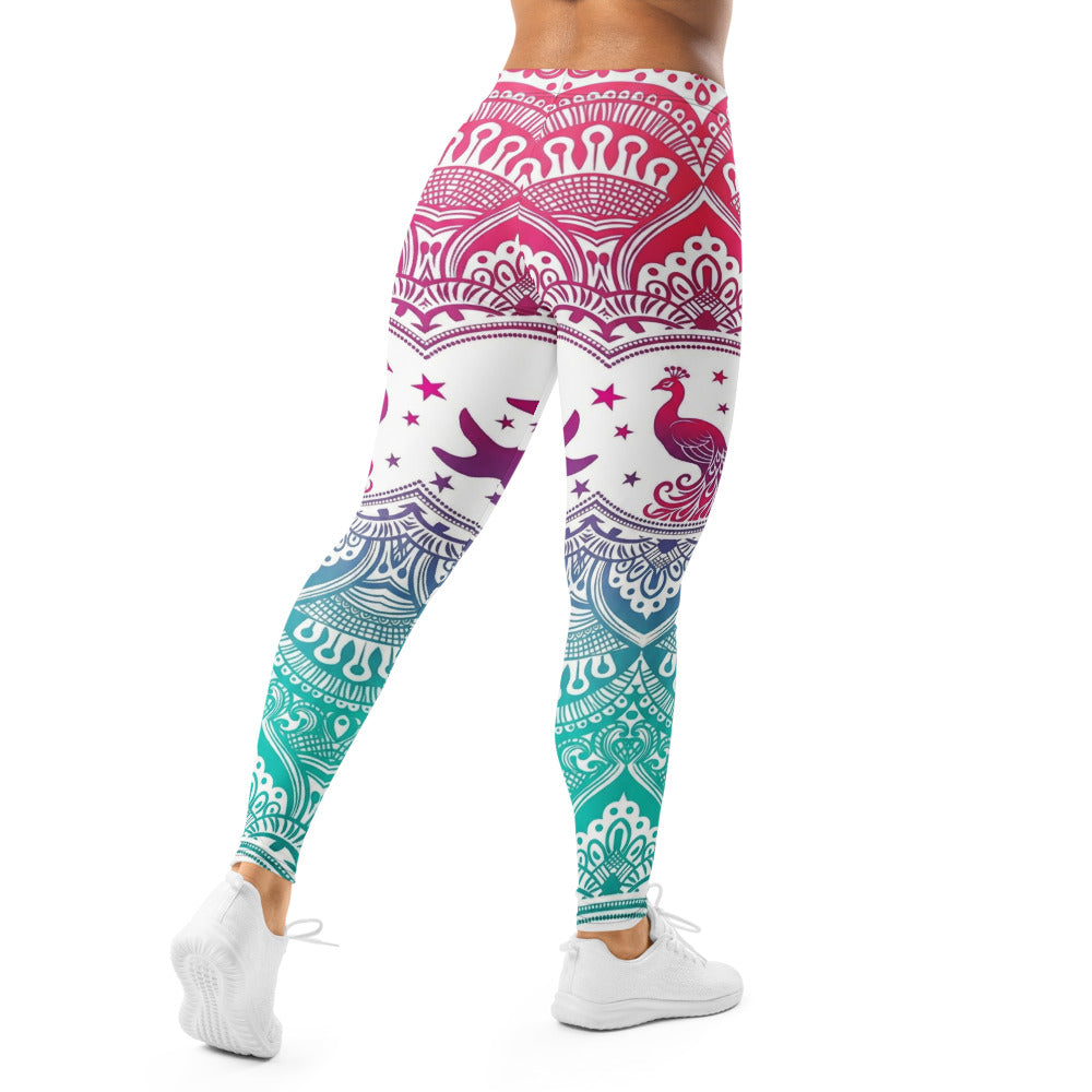 Personalisierte Damen Sportleggings Mandala Muster Farbverlauf Pink Türkis Yoga Leggings Fitnesshose B492