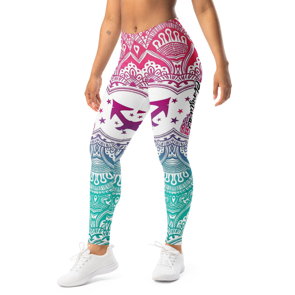 Personalisierte Damen Sportleggings Mandala Muster Farbverlauf Pink Türkis Yoga Leggings Fitnesshose B492