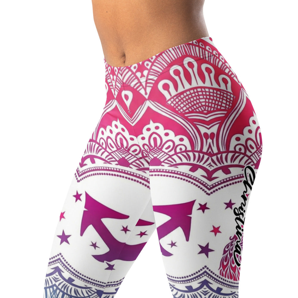 Personalisierte Damen Sportleggings Mandala Muster Farbverlauf Pink Türkis Yoga Leggings Fitnesshose B492
