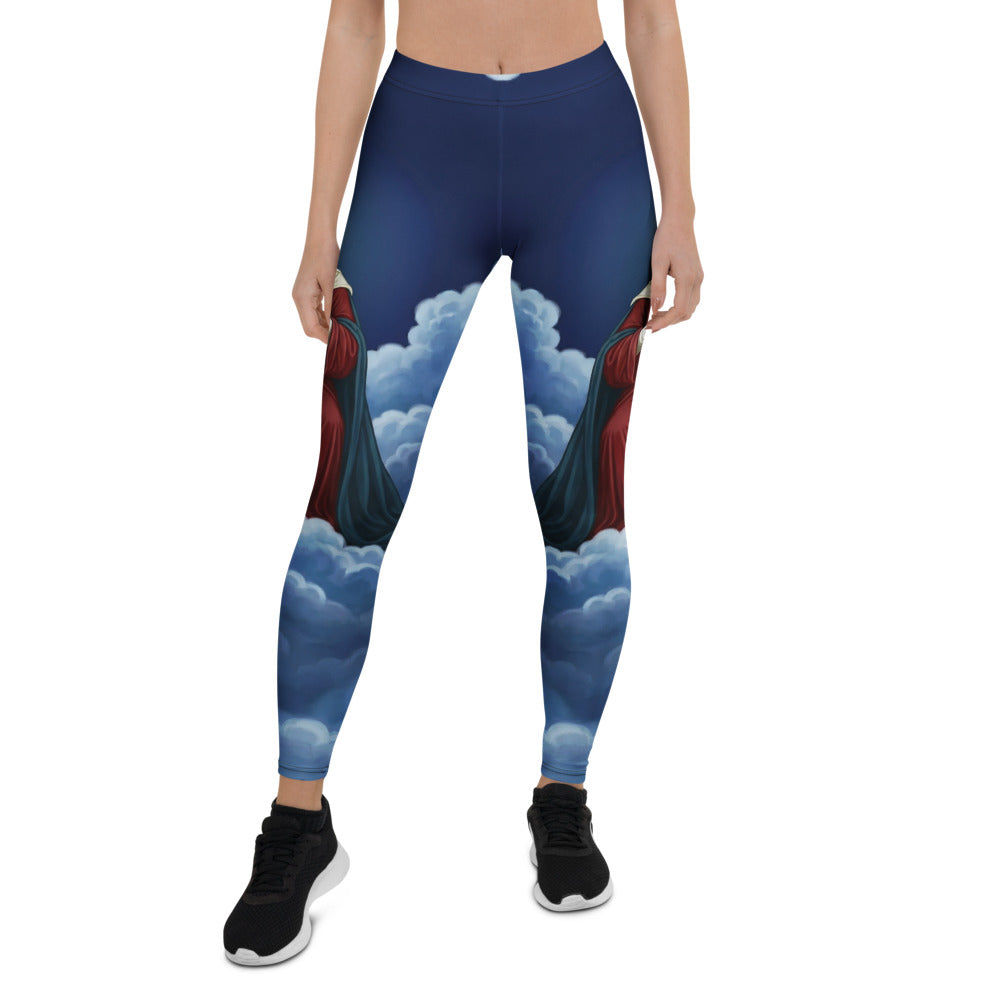 Personalisierte Damen Sportleggings Religiöses Motiv Maria Wolken Design Dunkelblau Fitnesshose R681