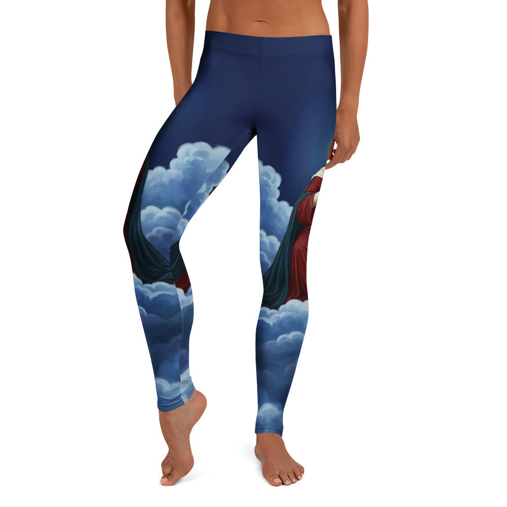Personalisierte Damen Sportleggings Religiöses Motiv Maria Wolken Design Dunkelblau Fitnesshose R681