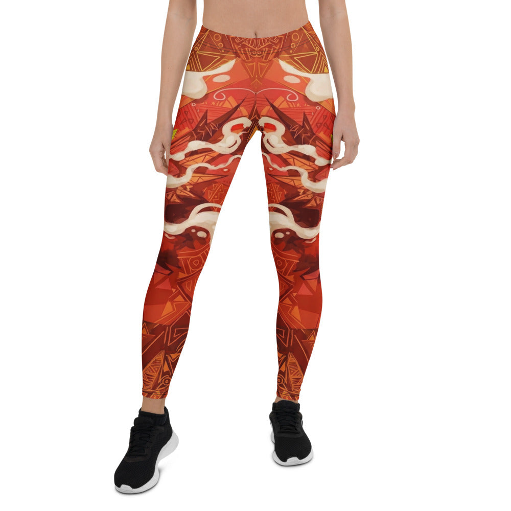 Personalisierte Damen Sportleggings Tribal Design Rot Orange Abstrakt Fitness Yoga Leggings R927