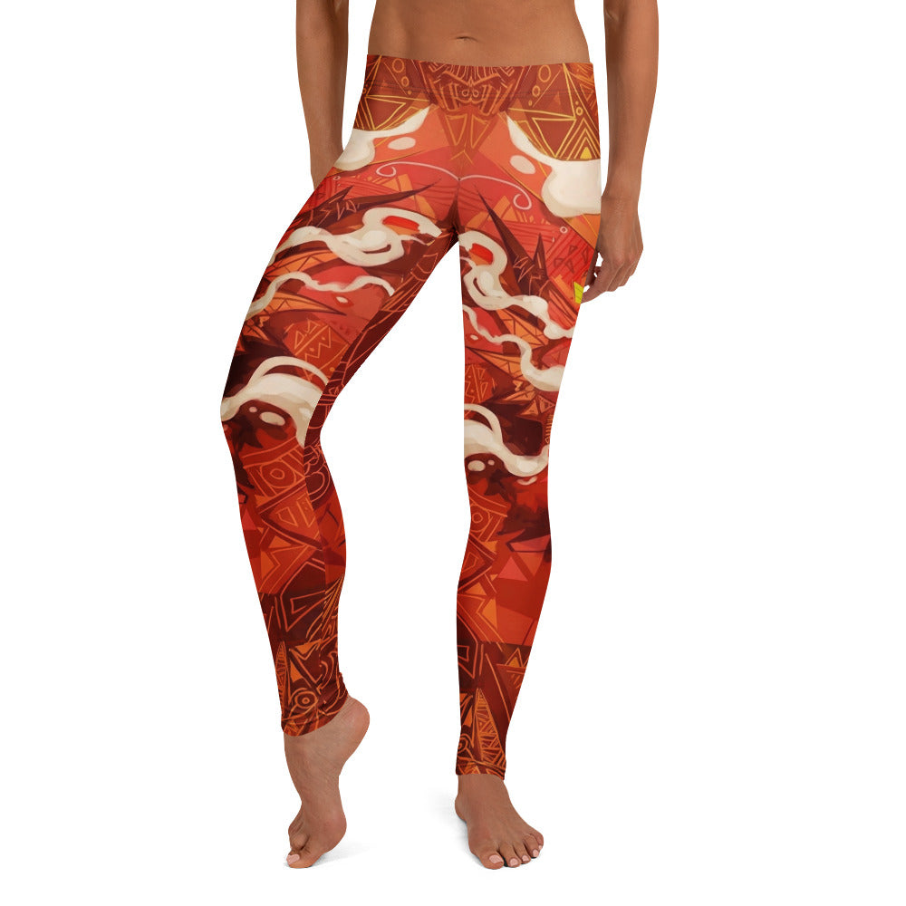 Personalisierte Damen Sportleggings Tribal Design Rot Orange Abstrakt Fitness Yoga Leggings R927
